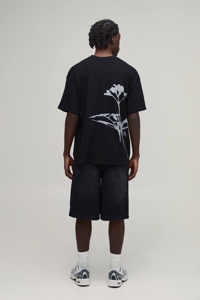 Oversized T-shirt Met Bloemenprint Op De Rug | Black | Size Large