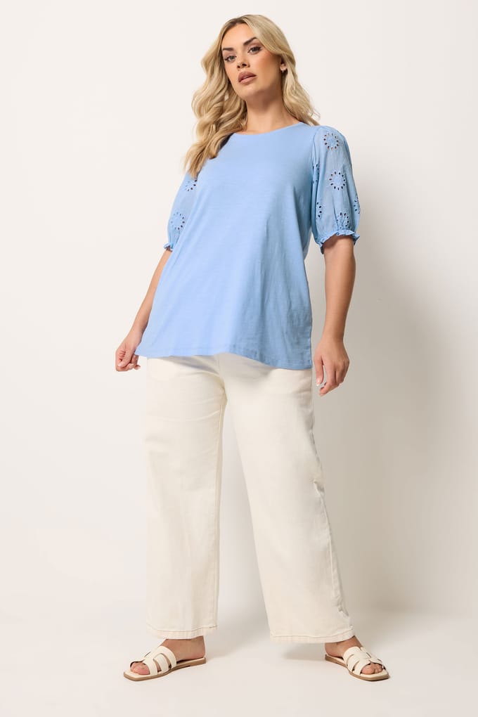 Yours Blauw Tshirt Met Broderie Anglaise Size 42
