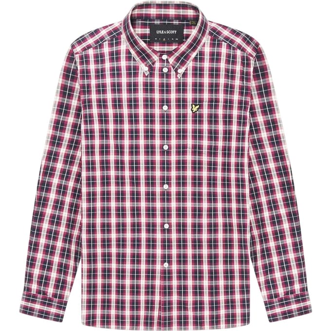 Lyle & Scott Heren Geruite Poplin Overhemd met Lange Mouwen (Navy)