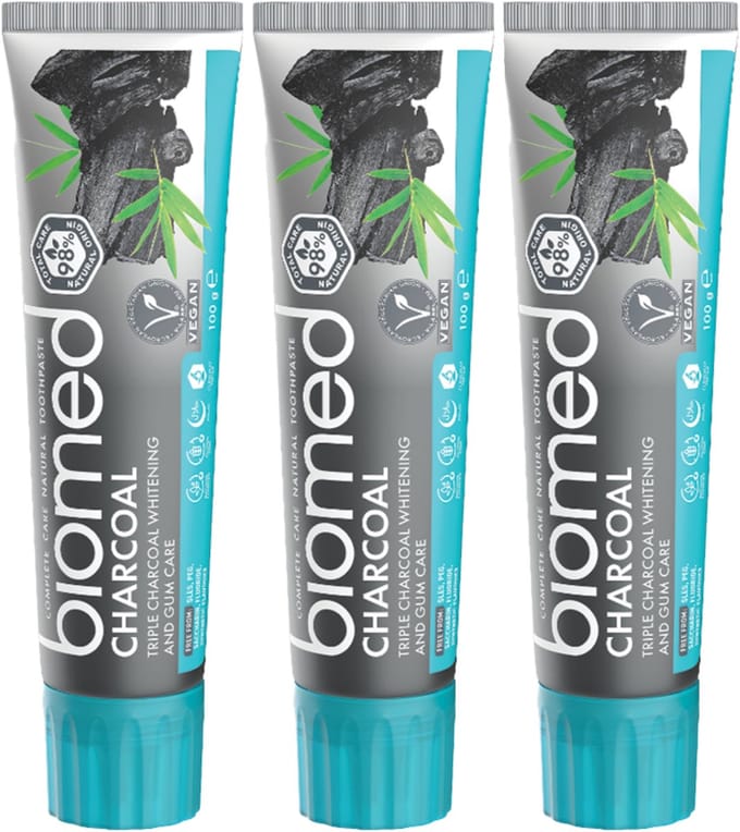 BIOMED Charcoal - Witte Tandpasta - Actieve Houtskool, Fluoride Vrij, 3-Pack