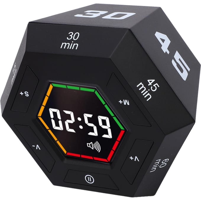 Cube Timer Hexagonal Affichage Numérique Compte à Rebours Magnétique pour Étude Cuisine Travail gray