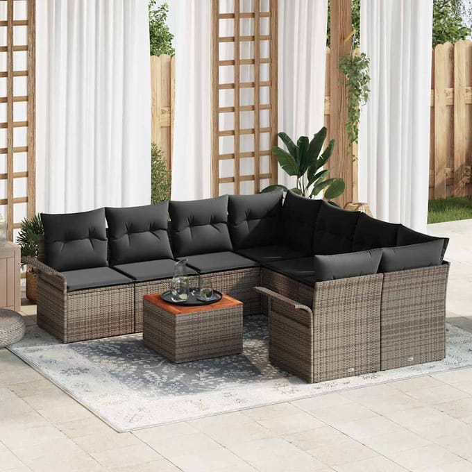 vidaXL - Tuinbank - Set - 9 - st - 8-zits - Grijs - poly - rattan