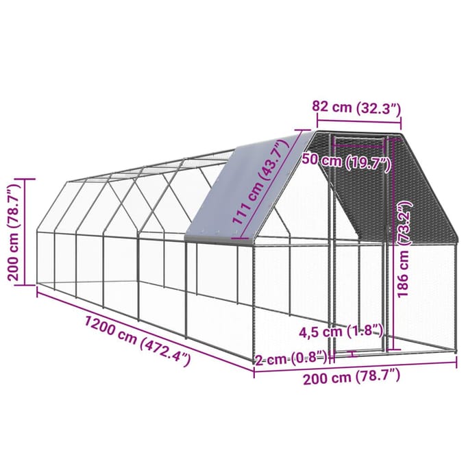 vidaXL - Kippenhok - 2x12x2 - m - gegalvaniseerd - staal