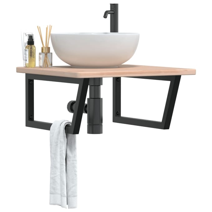 vidaXL - Badkamer - wandschap - staal - en - massief - eikenhout