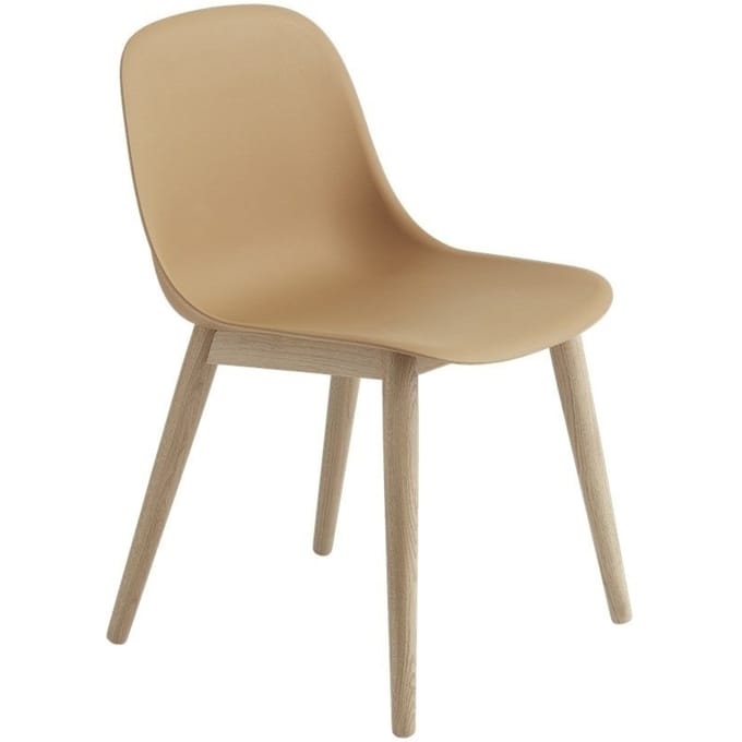 Muuto - Fiber Side Stoel - houten onderstel - natuur - frame eiken - bruin