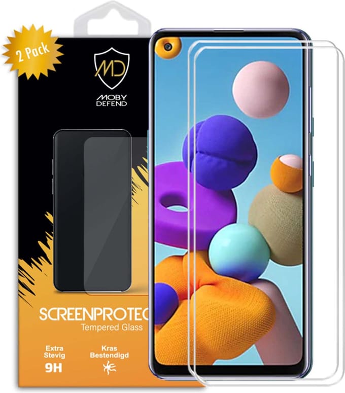 2-Pack MobyDefend Screenprotectors - Geschikt voor Samsung Galaxy A21s - Case-Friendly Screensavers - Gehard Glas