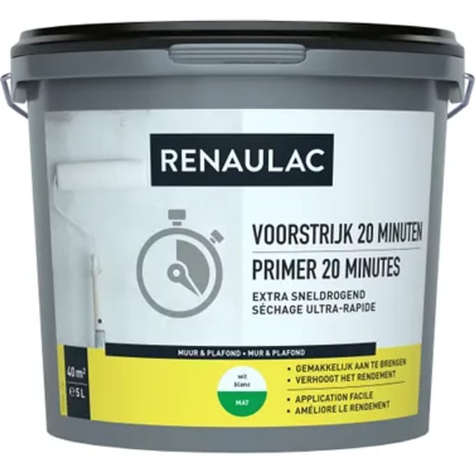 Renaulac 20 Minutes Primer - Muur En Plafond - Wit - 5l