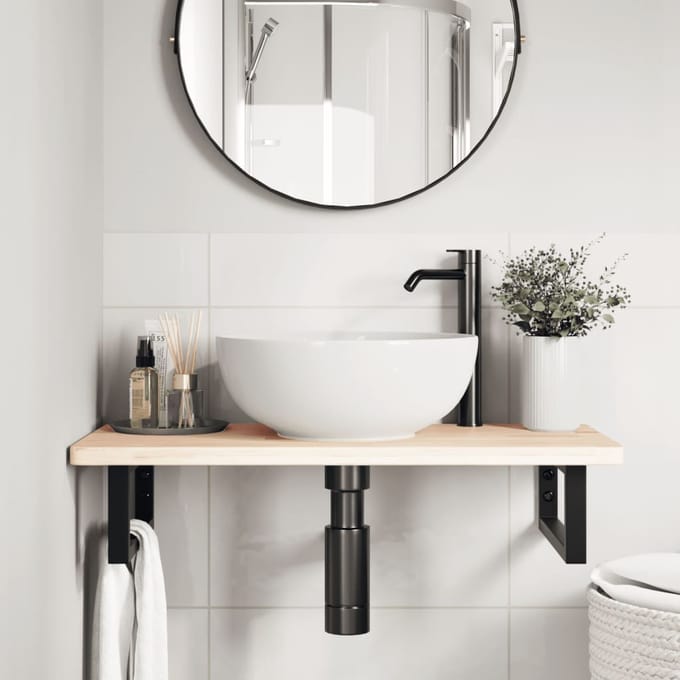 vidaXL - Badkamer - wandschap - staal - en - massief - eikenhout