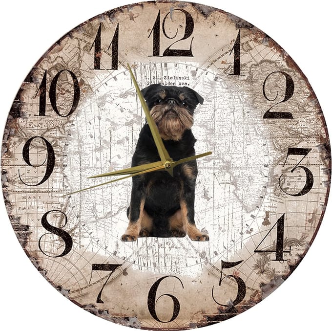 Houten Klok - 30cm - Hond - Brusselse Griffon