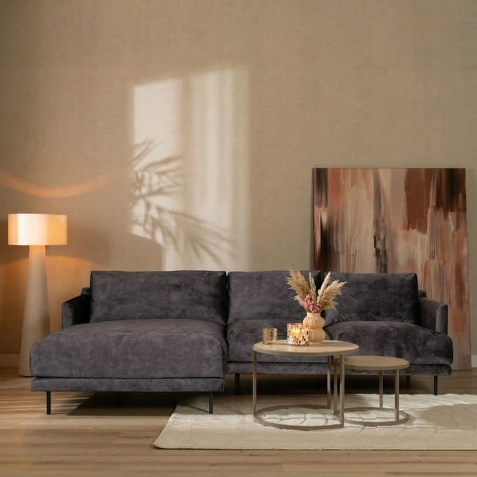 Bronx71® Velvet hoekbank Denver antraciet links
