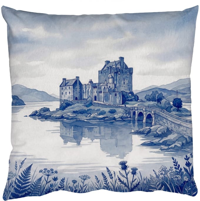 Sierkussens - Kussentjes Woonkamer - 40x40 cm - Schots - Kasteel - Blauw - Aquarel