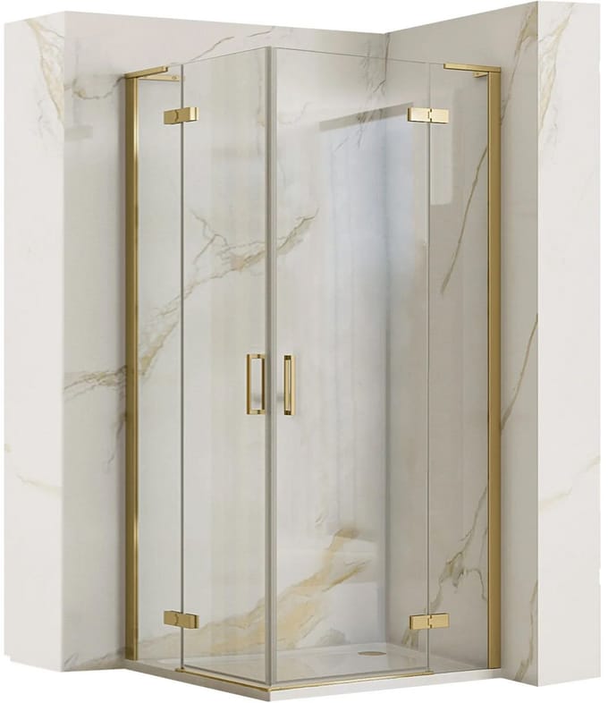 Rea Hugo Double Brush Gold 80X80 - 200 cm - Douchecabine - Vierkant - Geborsteld Goud