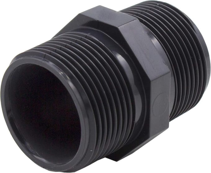 Dubbele nippel voor 1 1/4 inch leidingen, PVC-U, 16 bar drukbestendig