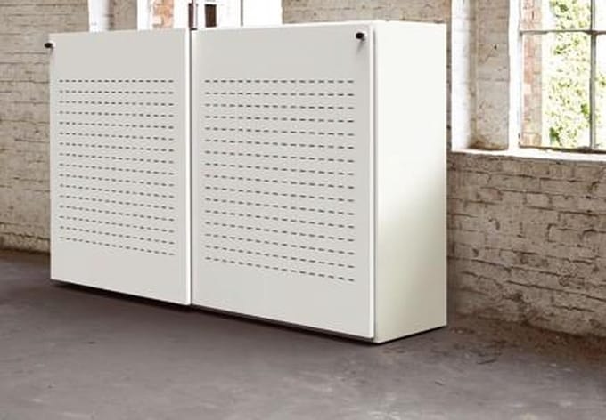 Akoestische schuifdeurkast breed 200CM diep 48CM hoogte 122CM framekleur Wit (RAL9010)