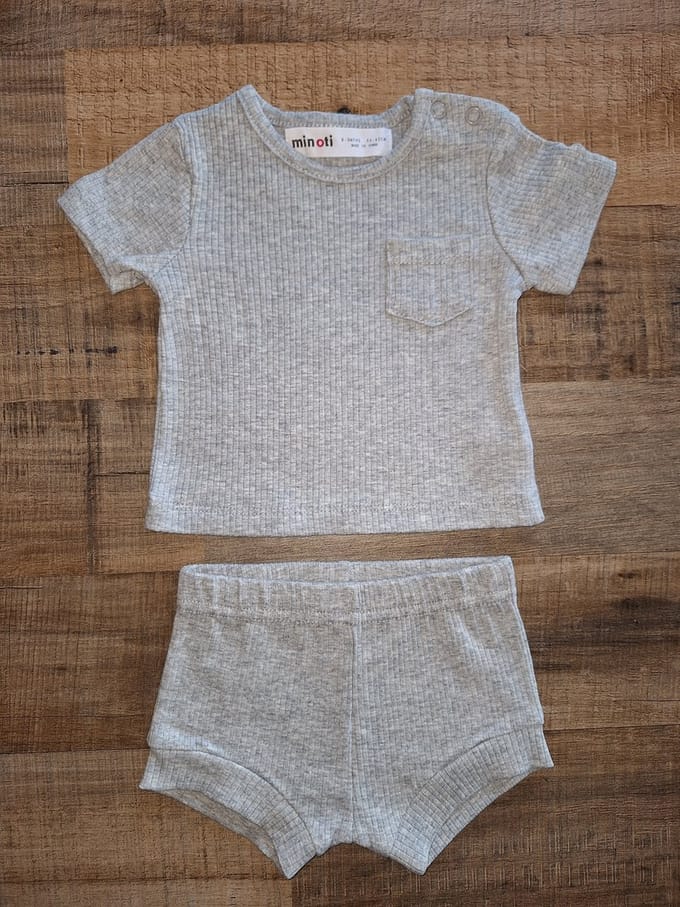 Minoti - rib setje - grijs - summer set - maat 62/68