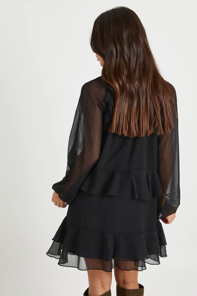 boohoo Dames Petite chiffon jurk met ruches | Black | Maat: 10