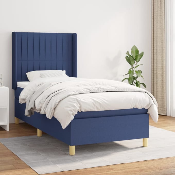 vidaXL - Boxspring - met - matras - stof - blauw - 80x200 - cm