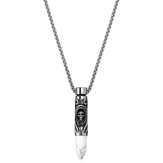 Rico Zilverkleurige Ketting met Kogelhanger van Wit Turkoois met Schedel