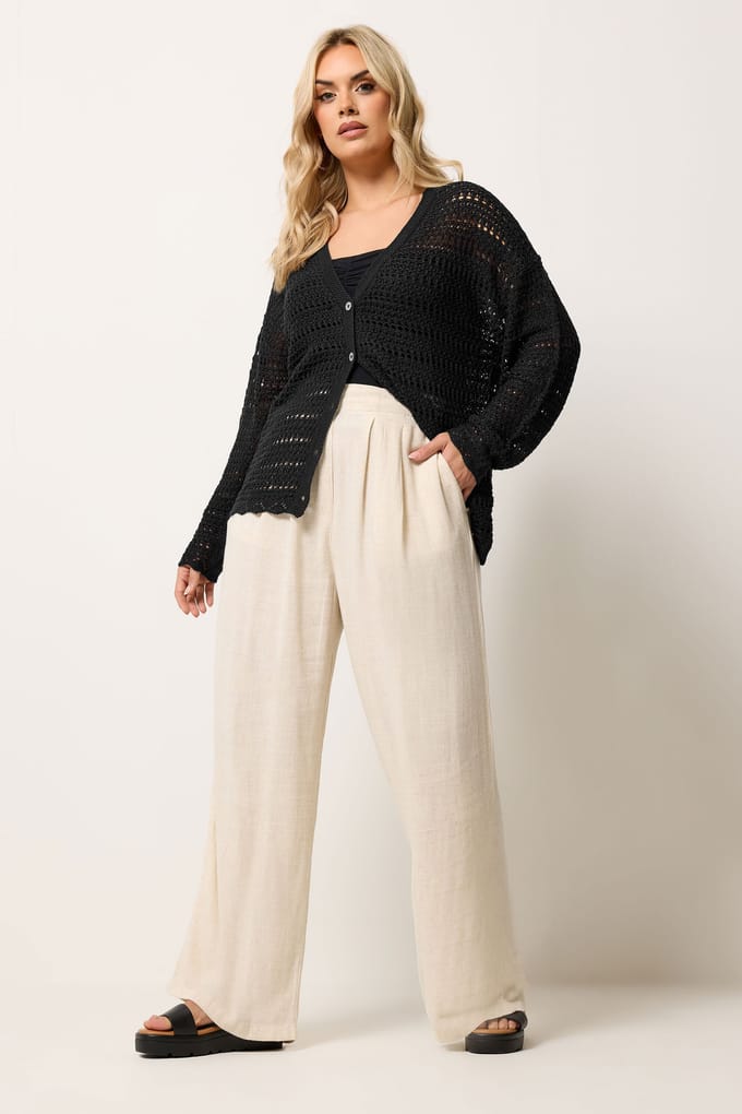 Yours Zwart Pointelle Gebreid Vest Size 46-48