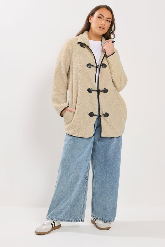 Yours Naturelbruine Jas Van Imitatiebont Met Houtjetouwtjesluiting Size 48