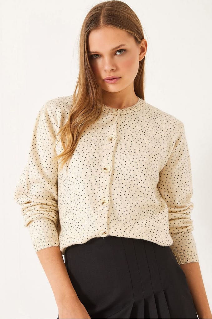 Gespikkelde Jacquard Breisel Cardigan met Knoopsluiting