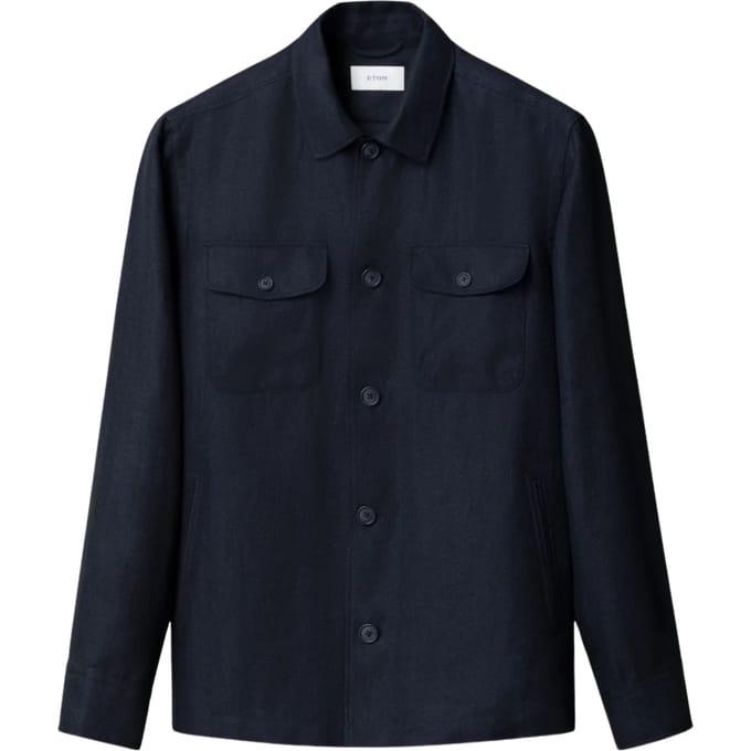 Eton Four Pocket Linen Lyocell Shirt Jacket Overshirts Donkerblauw 100014699