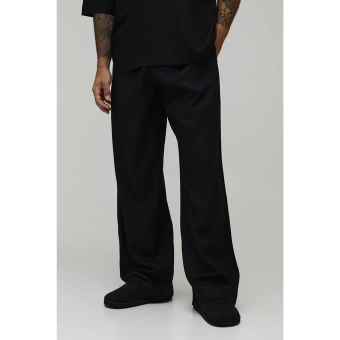 Wide Leg Half & Half Waist Linen Blend Co-Ord Trouser | Black | Size 3XL