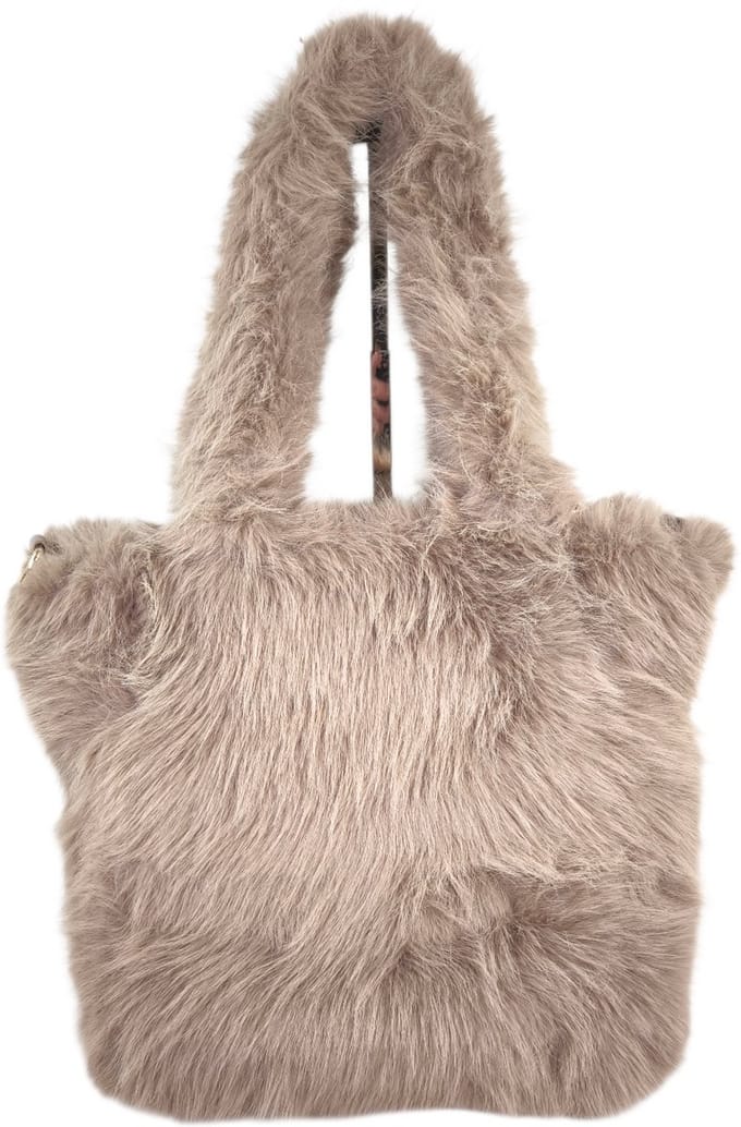 Qischa - schoudertas - hobo tas - fluffy - lange draagriem - taupe