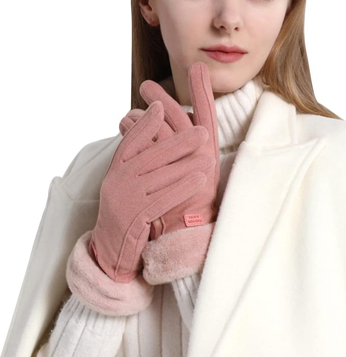 Winterhandschoenen Dames - Touchscreen Handschoenen - Fleece - Bontkraag - Antislip - Roze