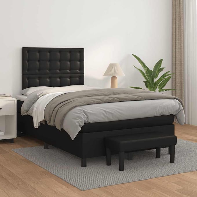 vidaXL - Boxspring - met - matras - kunstleer - zwart - 120x190 - cm