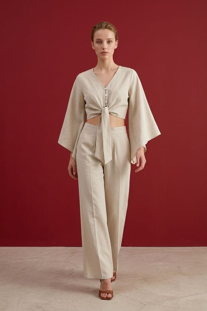 Katoenen Co-ord Set met Strikdetail