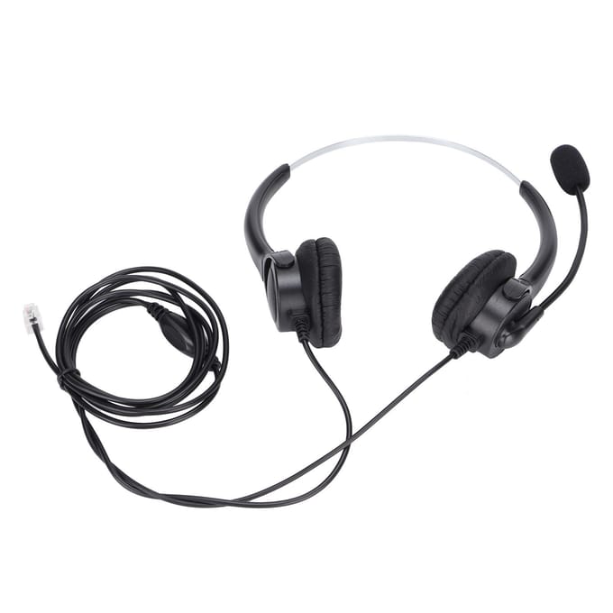 RJ9-telefoonheadset met snoer, binaurale telefoonhoofdtelefoon met ruisonderdrukkende microfoon voor callcenters