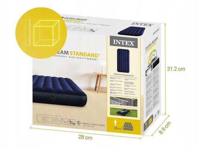 Intex Classic Downy Luchtbed 1-persoons 191x99x25 cm - Comfortabel & Duurzaam