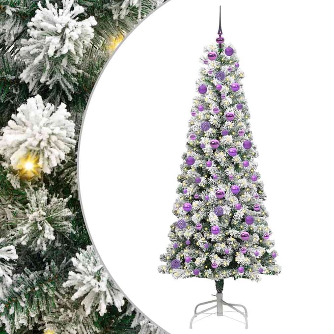 vidaXL - Kunstmatige - Hinged - Kerstboom - 300 - LED's - Groen - en - Wit - 180 - cm