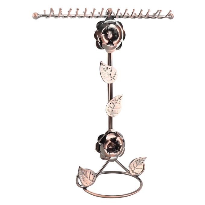 Support d'exposition pour bijoux Fleur de Rose Double Conception de Crochet Brut Porte-présentoir pour Collier Bracelet Bronze gray