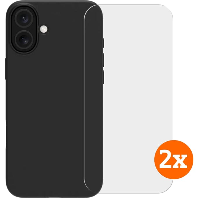 BlueBuilt Back Cover Apple iPhone 16 Plus Zwart + Screenprotector Glas Duo Pack