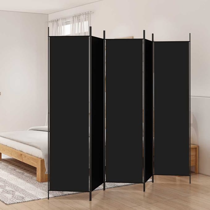 vidaXL - Kamerscherm - met - 5 - panelen - 250x200 - cm - stof - zwart
