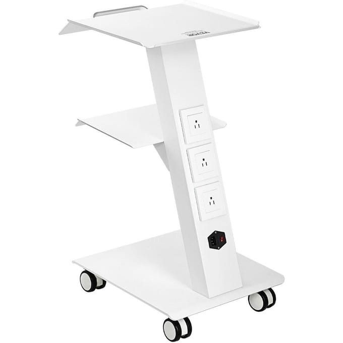 Chariot de Laboratoire Dentaire Mobile à roulettes, Chariot de Service à 3 Niveaux avec Prise