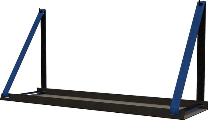 Handles and more -  Stalen wandplank zwart 98cm + leren plankdragers Blauw