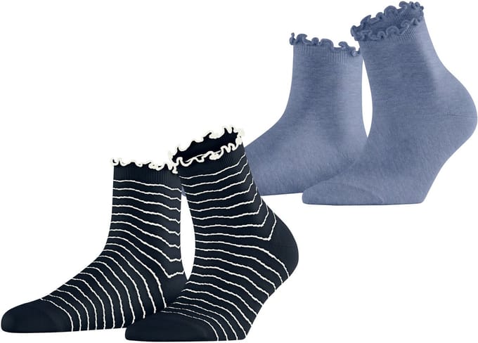 Esprit Wavy Line 2-Pack gedessineerd katoen Multipack Sokken dames blauw - maat 35-38