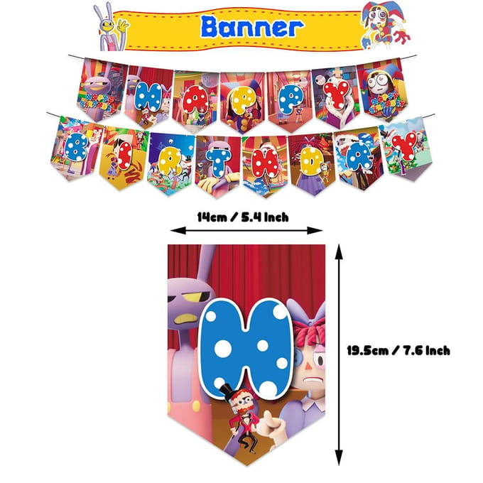 De digitale circusfeestartikelen inclusief banner-taarttopperballon blue