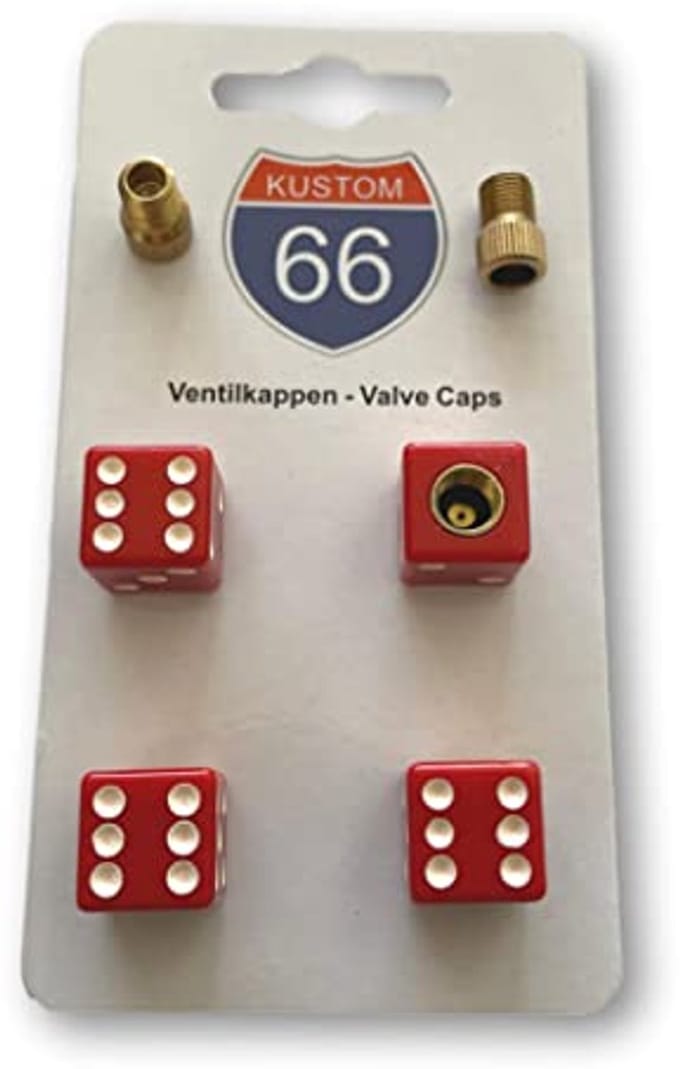 Set van 4 Ventieldoppen en 2 Fietsadapters - Rode Kubusvorm