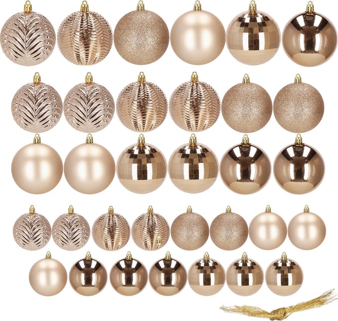 Springos Kerstballen | 33 Stuks | 4/6/8 cm | Roze/ Rosé goud
