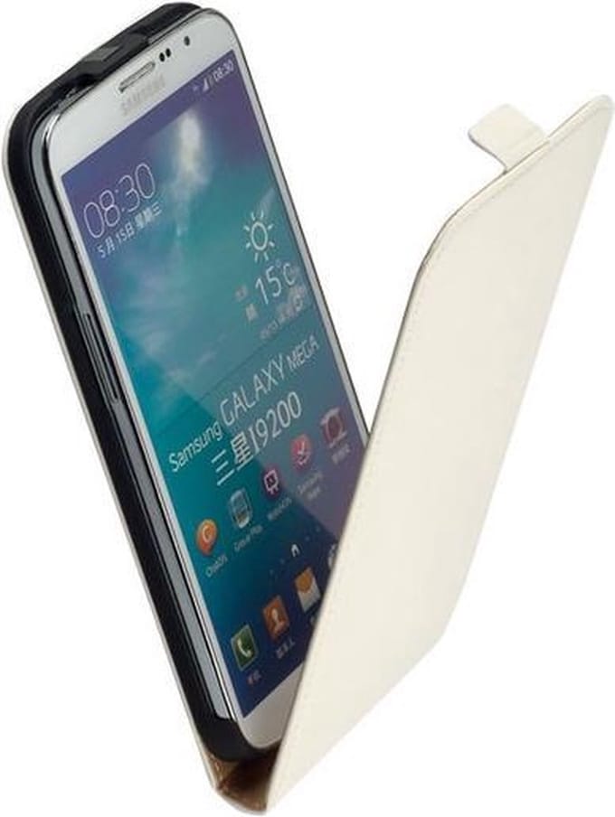 LELYCASE Premium Flip Case Lederen Cover Bescherm  Hoesje Samsung Galaxy Mega 6.3 i9200  Wit