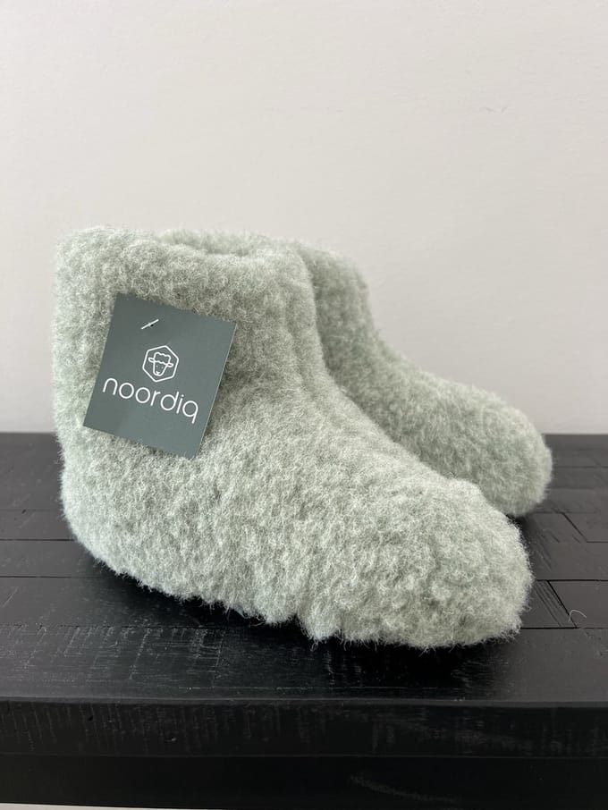 Noordiq - Merino Wollen Sloffen - Groengrijs - Maat 37/38