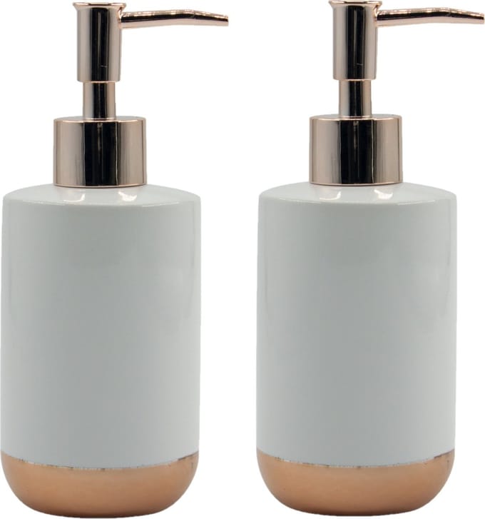MSV Zeeppompje/dispenser - 2x - Amman - keramiek - wit/koper - 7 x 17 cm - 260 ml