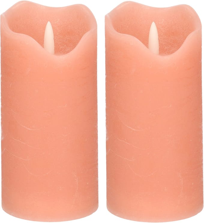 Stern Fabrik LED kaars/stompkaars - 2x - roze - D7,5 x H15 cm - timer - 3D vlam