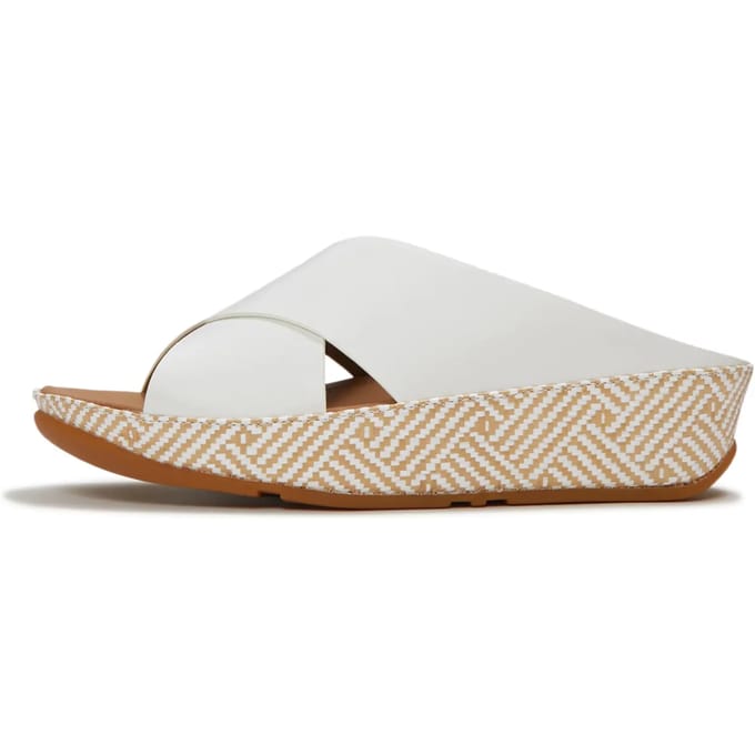 FitFlop Lulu Lux Graphic-Weave Leather Cross Slides WIT - Maat 40
