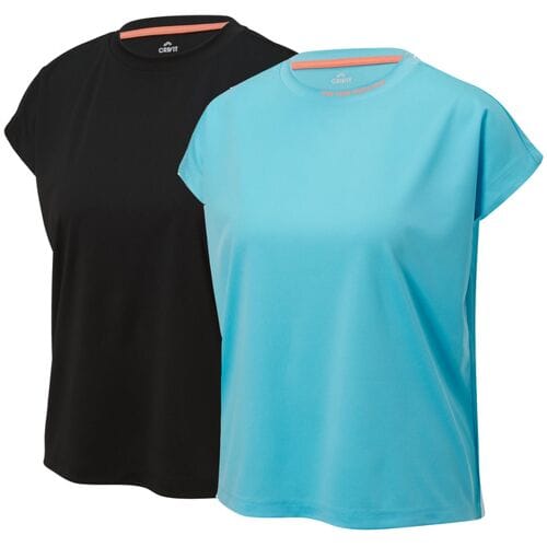 CRIVIT 2 dames sportshirts (Zwart/turquoise, XS (32/34))