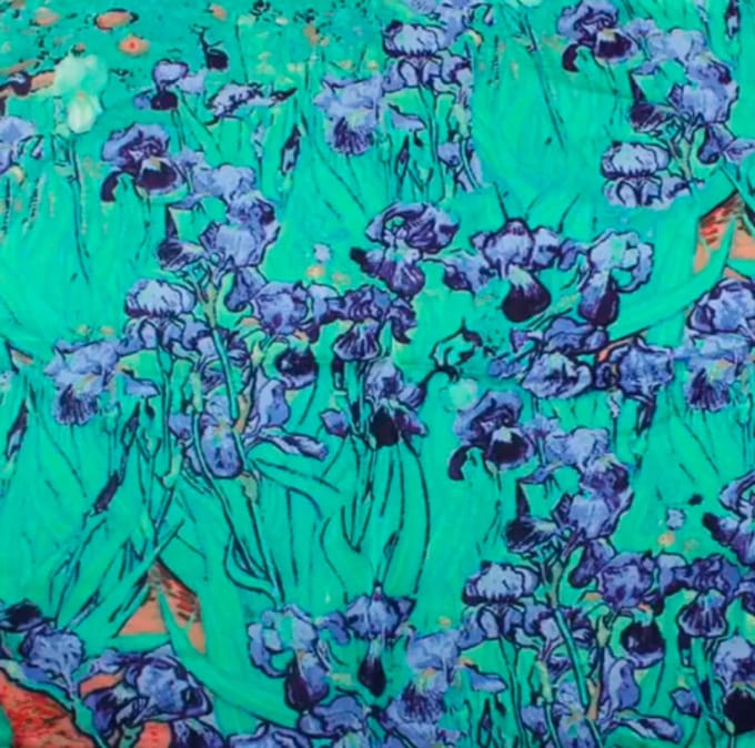 Sjaal-Irissen-55x55 cm- Blauw-Schilderij-Polyester-shawl - Charme Bijoux